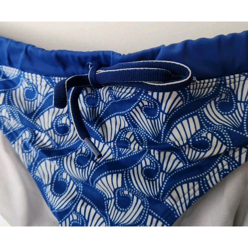 Lands' End Geometric Shell Print Bikini Swim Bottoms Womens 14 Blue White‎ Tie